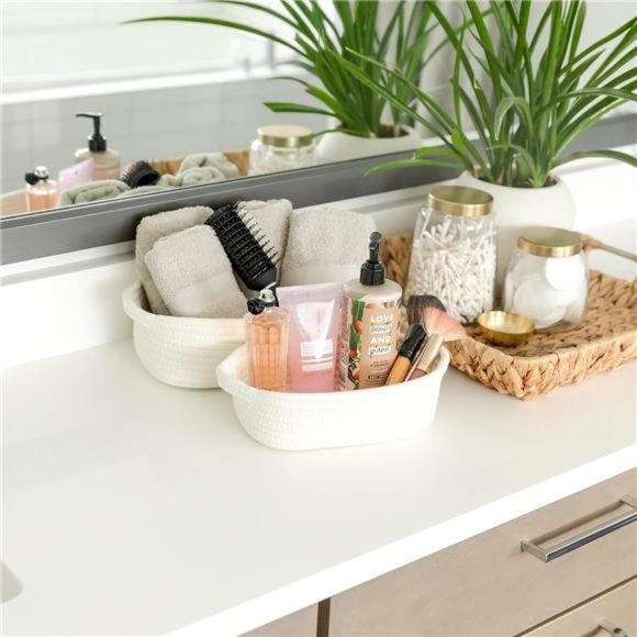 5-Piece Rectangle Storage Basket Set- Natural Cotton Rope Woven for Organizing! - Picture 5 of 6